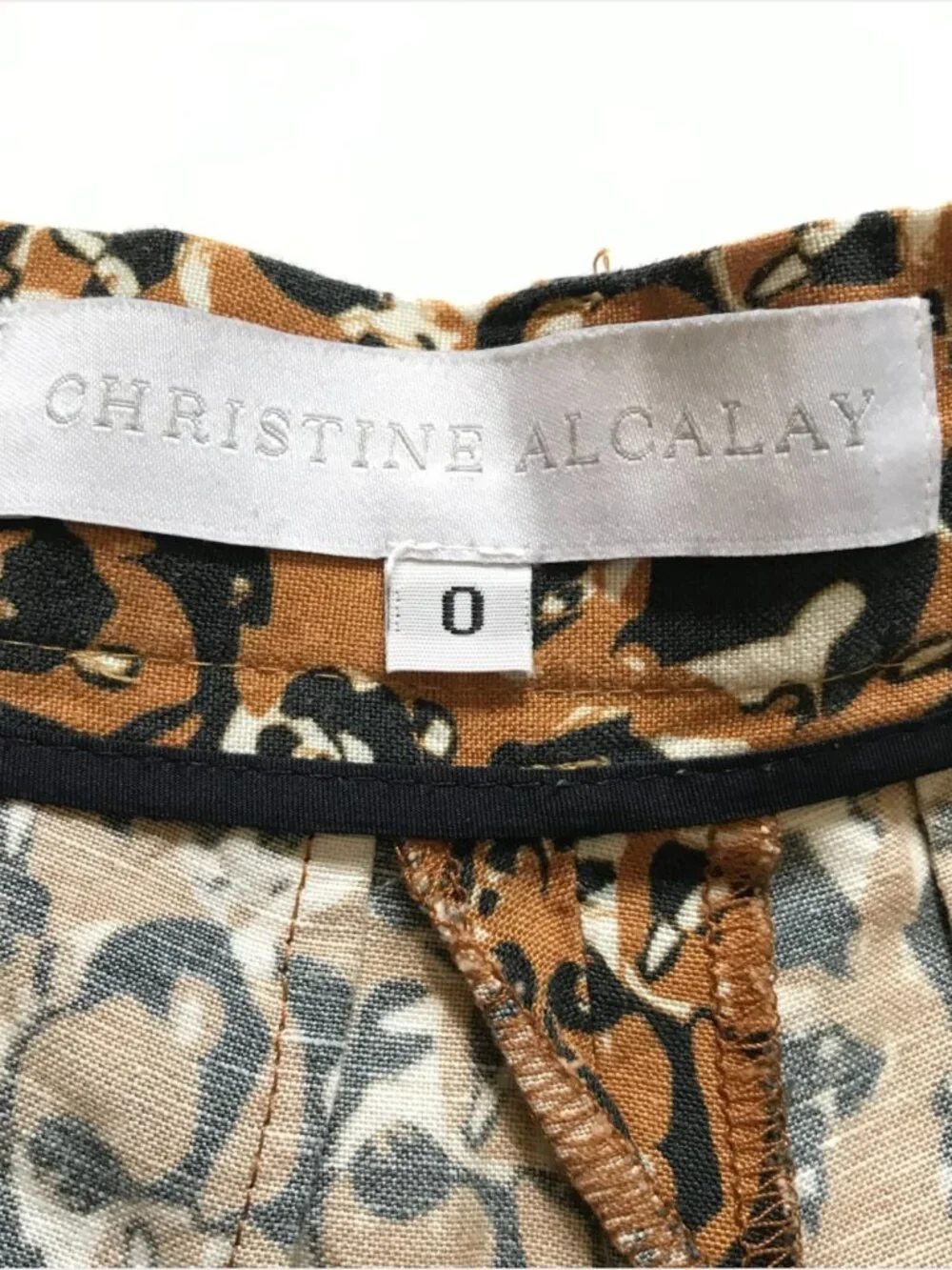 Christine Alcalay High Rise Waisted Shorts Womens 0 Brown Black Linen Tencel